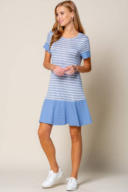 STRIPED MIXED MEDIA DRESS