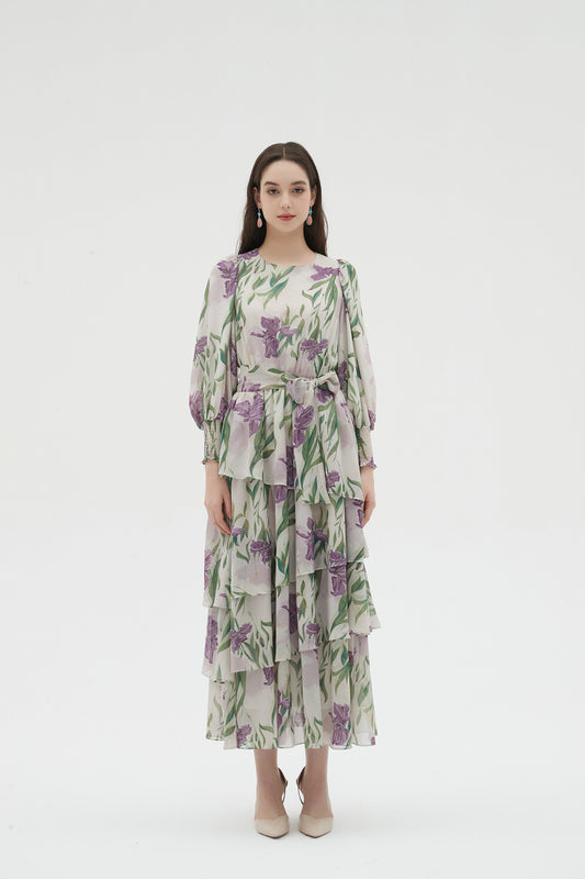 LAVENDER CHIFFON FLORAL DRESS