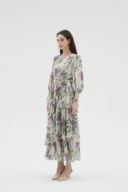 LAVENDER CHIFFON FLORAL DRESS