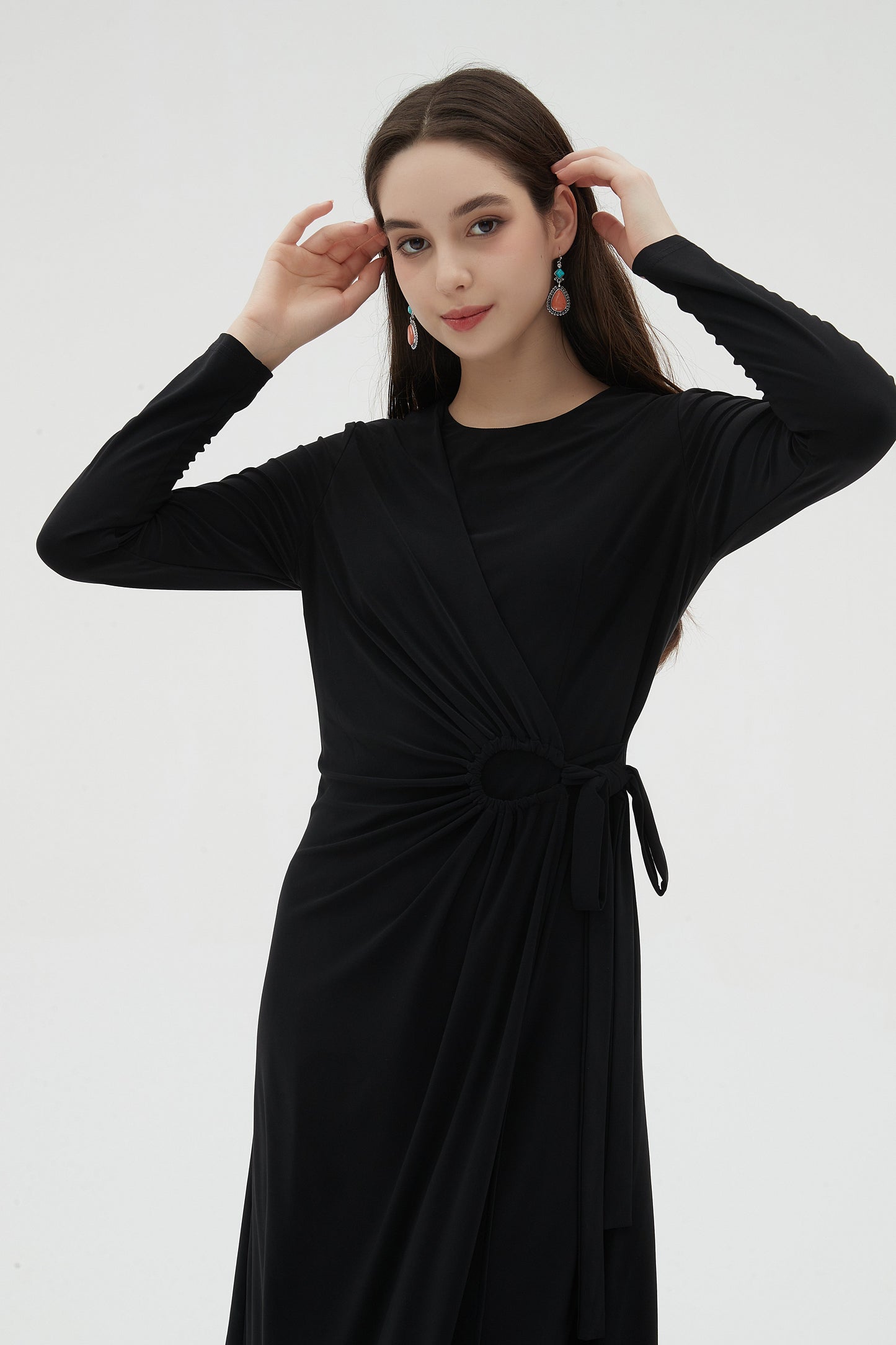 BLACK STRETCH WRAP DRESS byMM