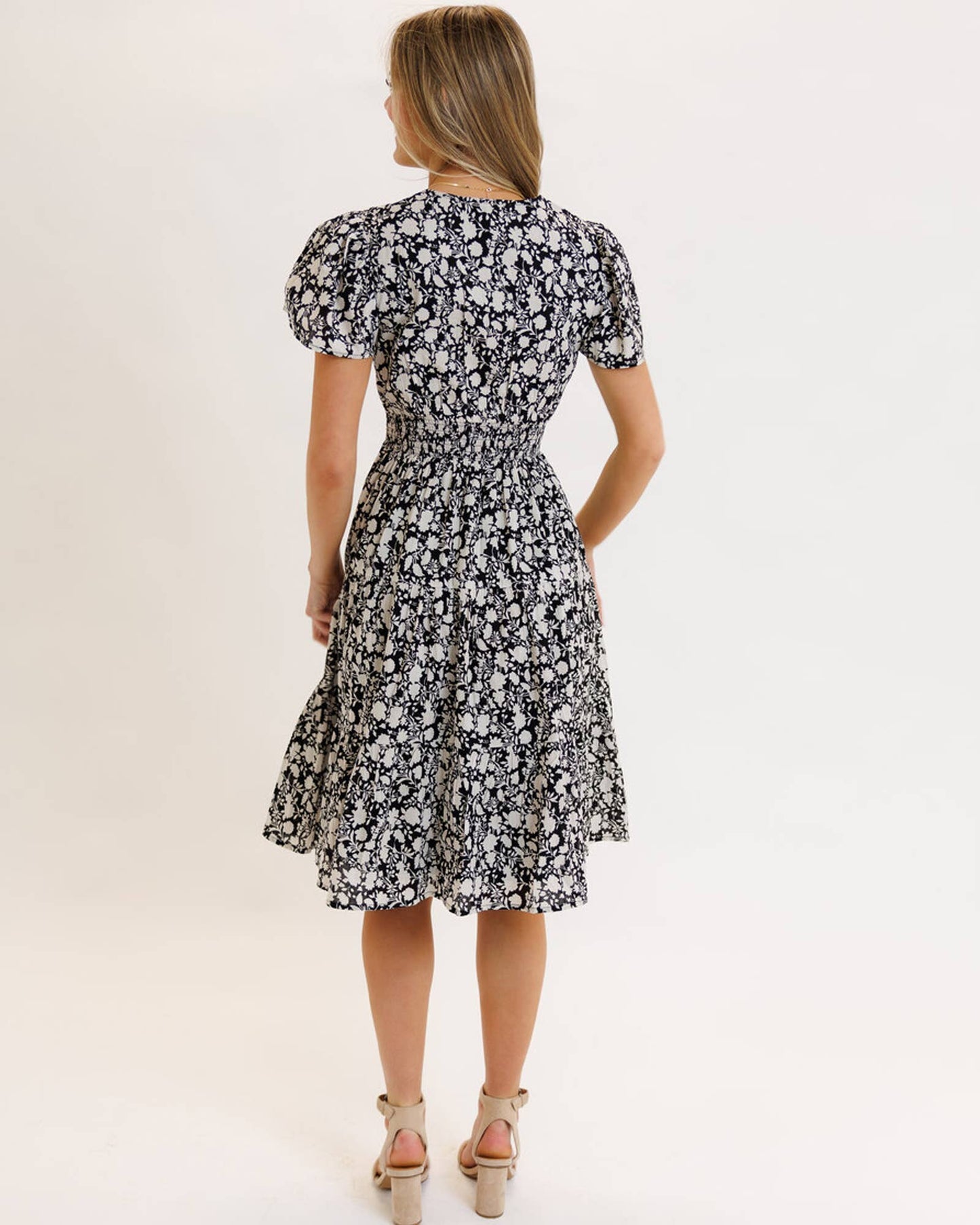 VNECK SMOCKED FRONT DRESS