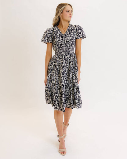 VNECK SMOCKED FRONT DRESS