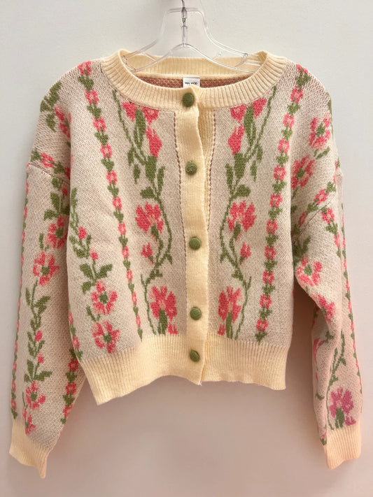CROP SPRING FLORAL CARDIGAN