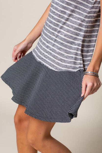 STRIPED MIXED MEDIA DRESS