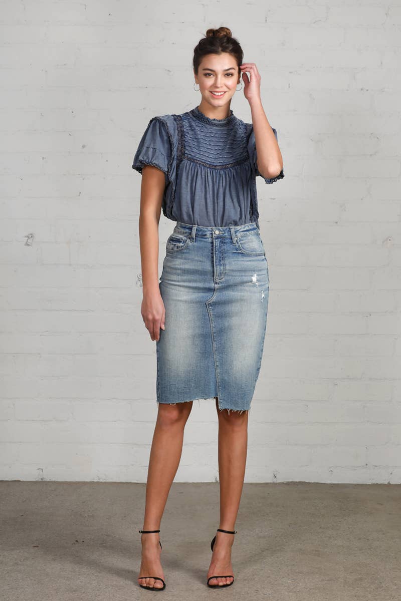 KNEE LENGTH JEAN SKIRT