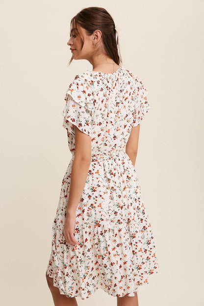 Floral Ruffle Sleeve Midi Dress