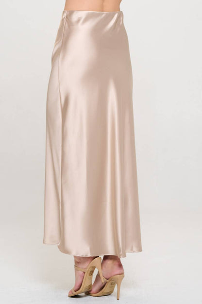 Solid Silky Satin Maxi Skirt