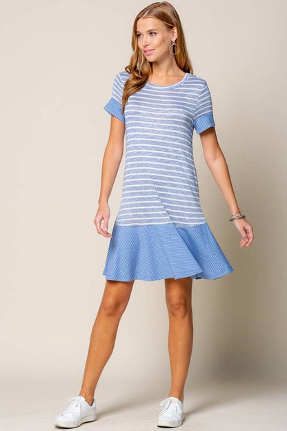 STRIPED MIXED MEDIA DRESS