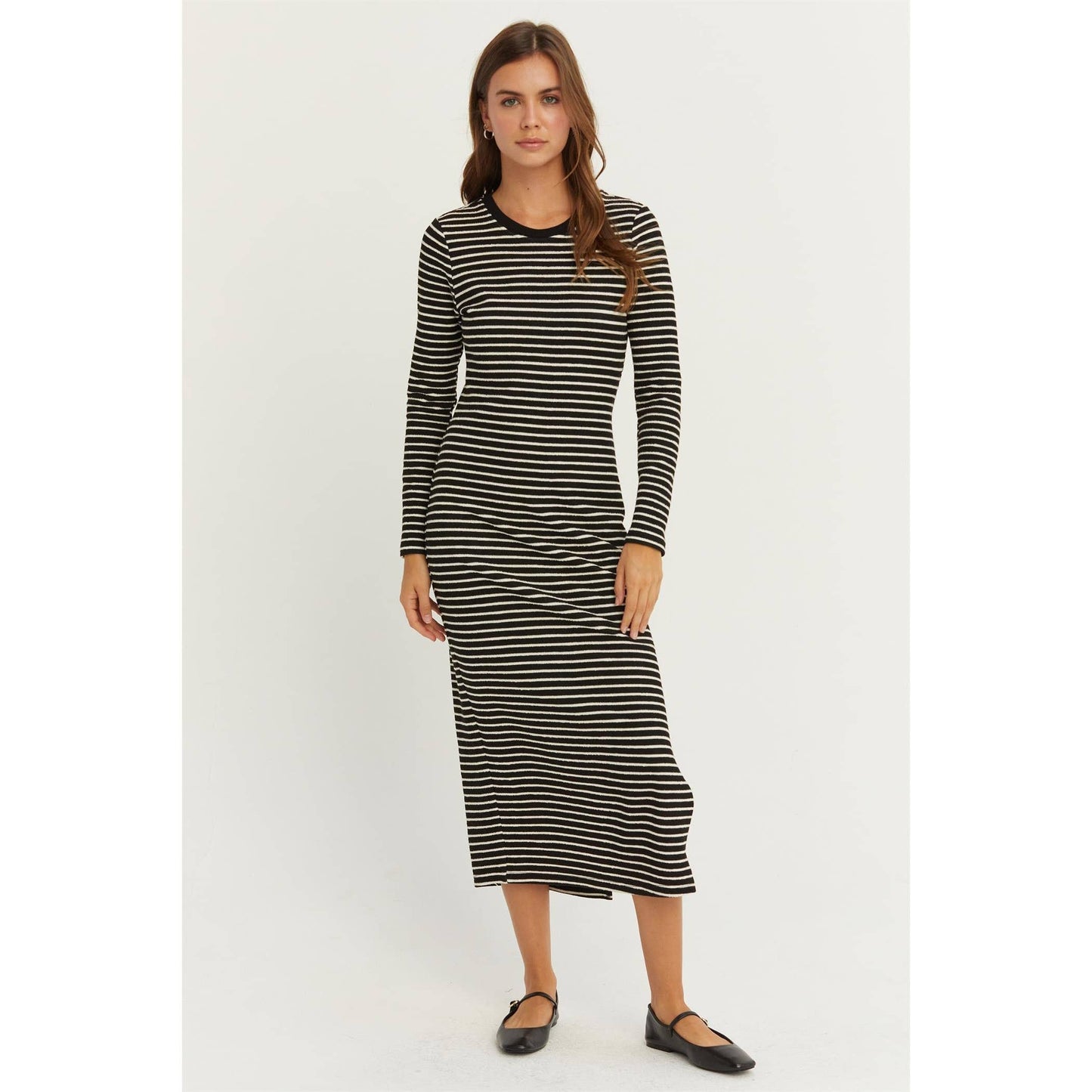 KNIT STRIPED MIDI DRESS