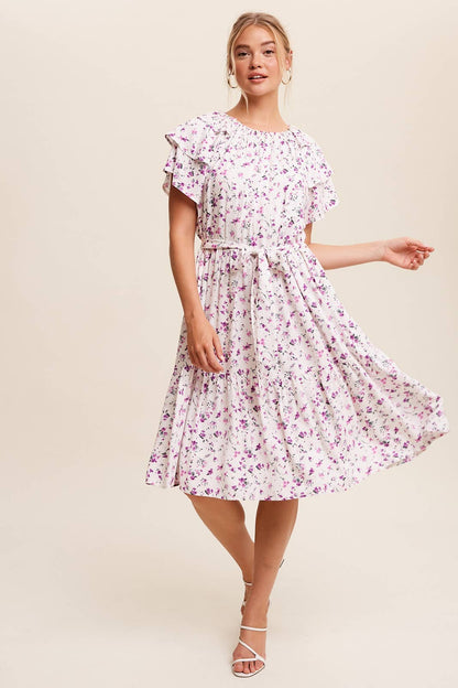 Floral Ruffle Sleeve Midi Dress