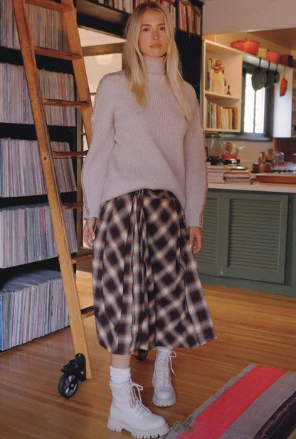 WAIST KNOT PLAID MIDI SKIRT
