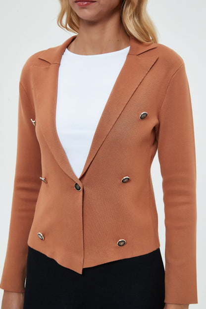 MM KNIT DOUBLE BREASTED BLAZER - BLACK