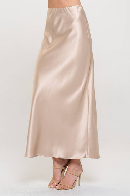 Solid Silky Satin Maxi Skirt