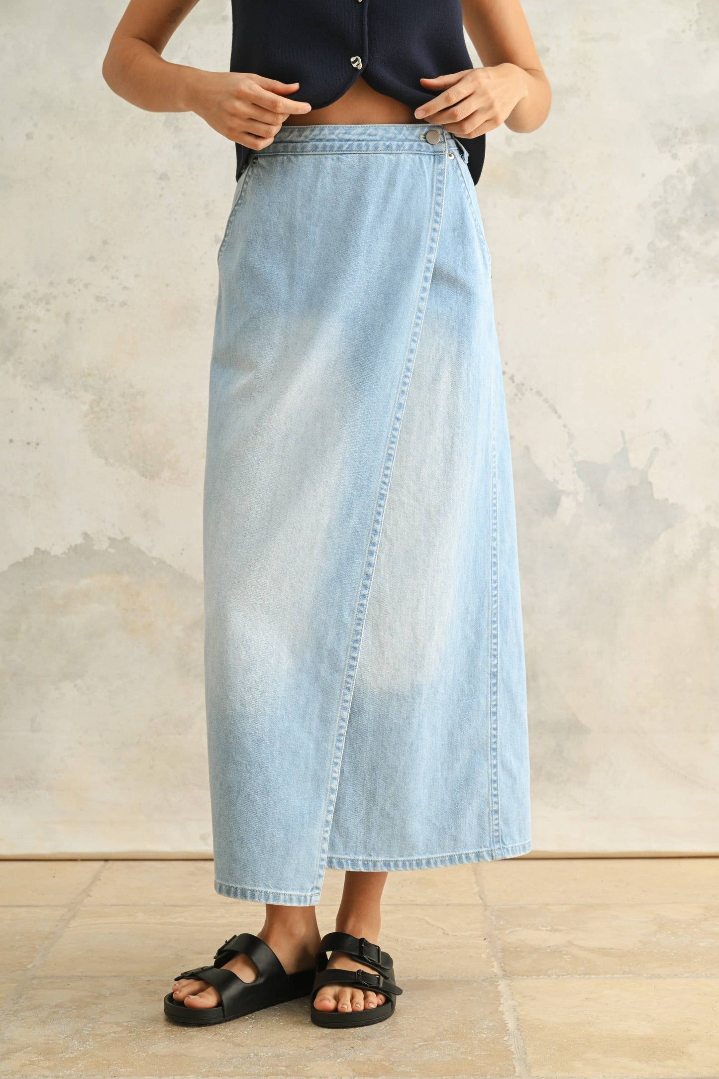 DENIM OVERLAP LONG SKIRT