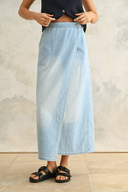 DENIM OVERLAP LONG SKIRT