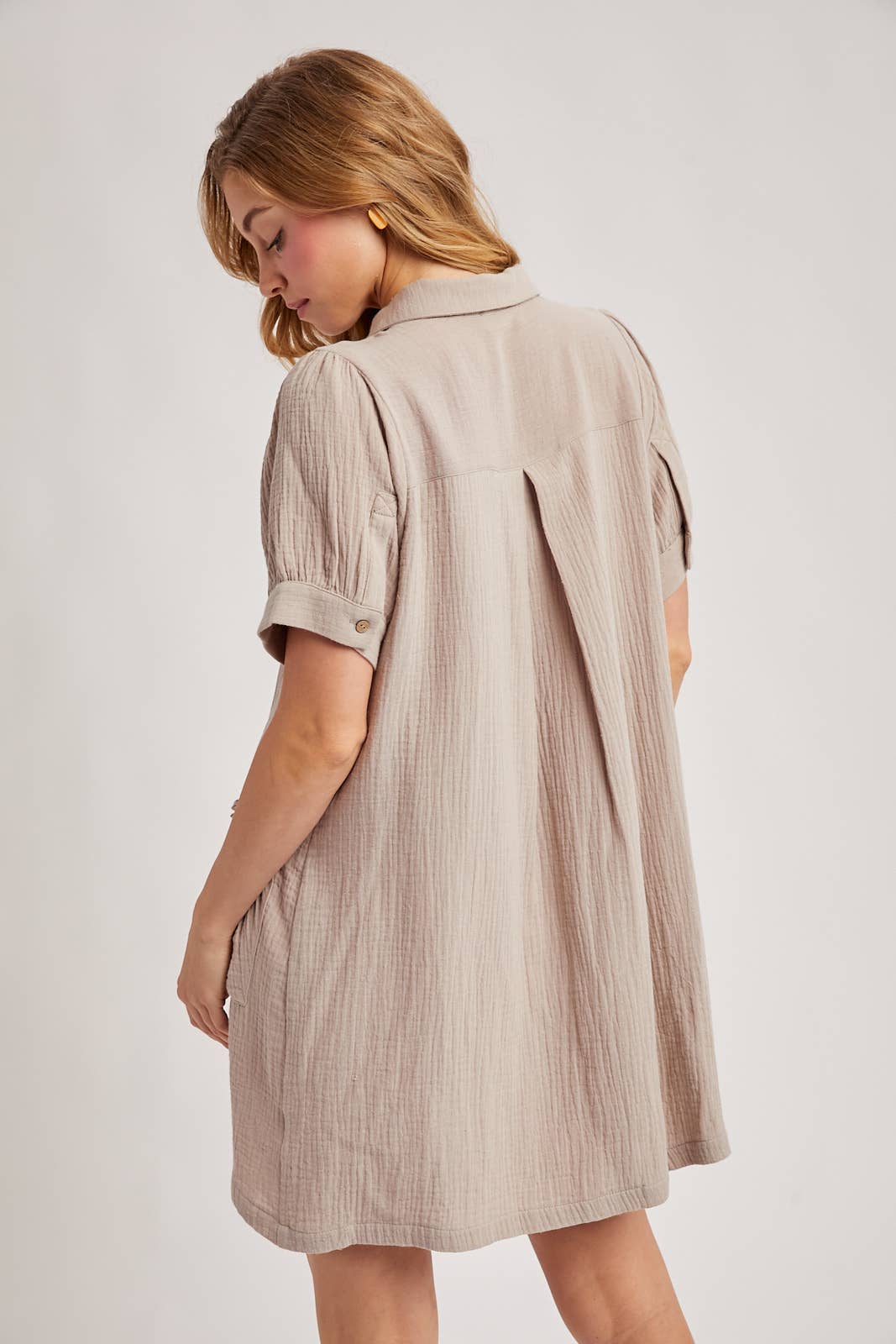 RUFFLED POCKET BUTTON DOWN SHIRT DRESS