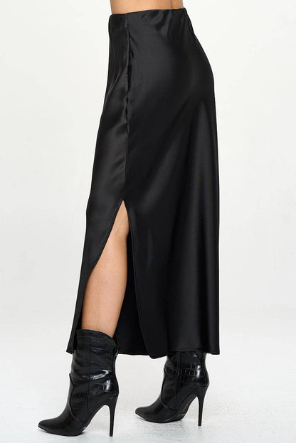 Silky Satin Maxi Skirt with Slit