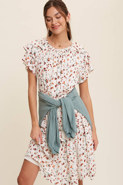 Floral Ruffle Sleeve Midi Dress