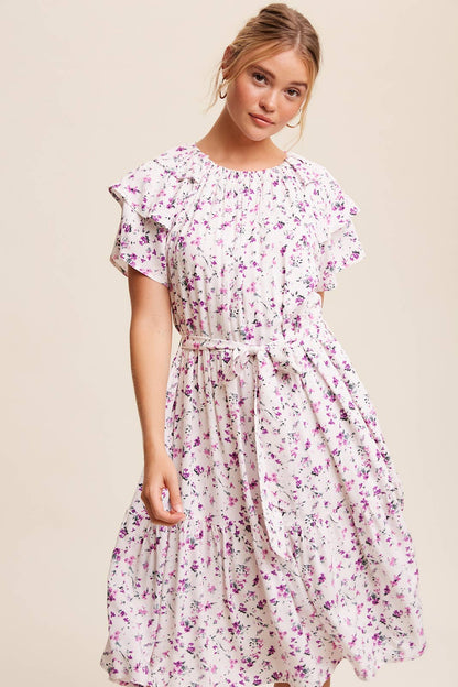 Floral Ruffle Sleeve Midi Dress