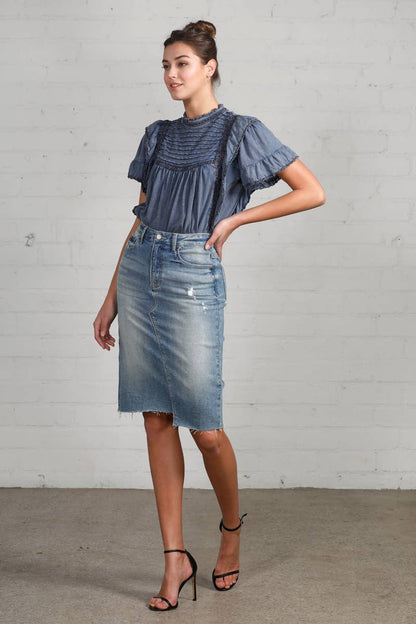 KNEE LENGTH JEAN SKIRT