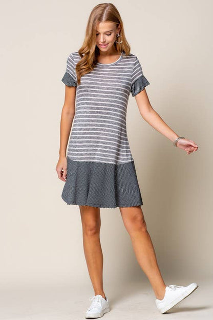 STRIPED MIXED MEDIA DRESS
