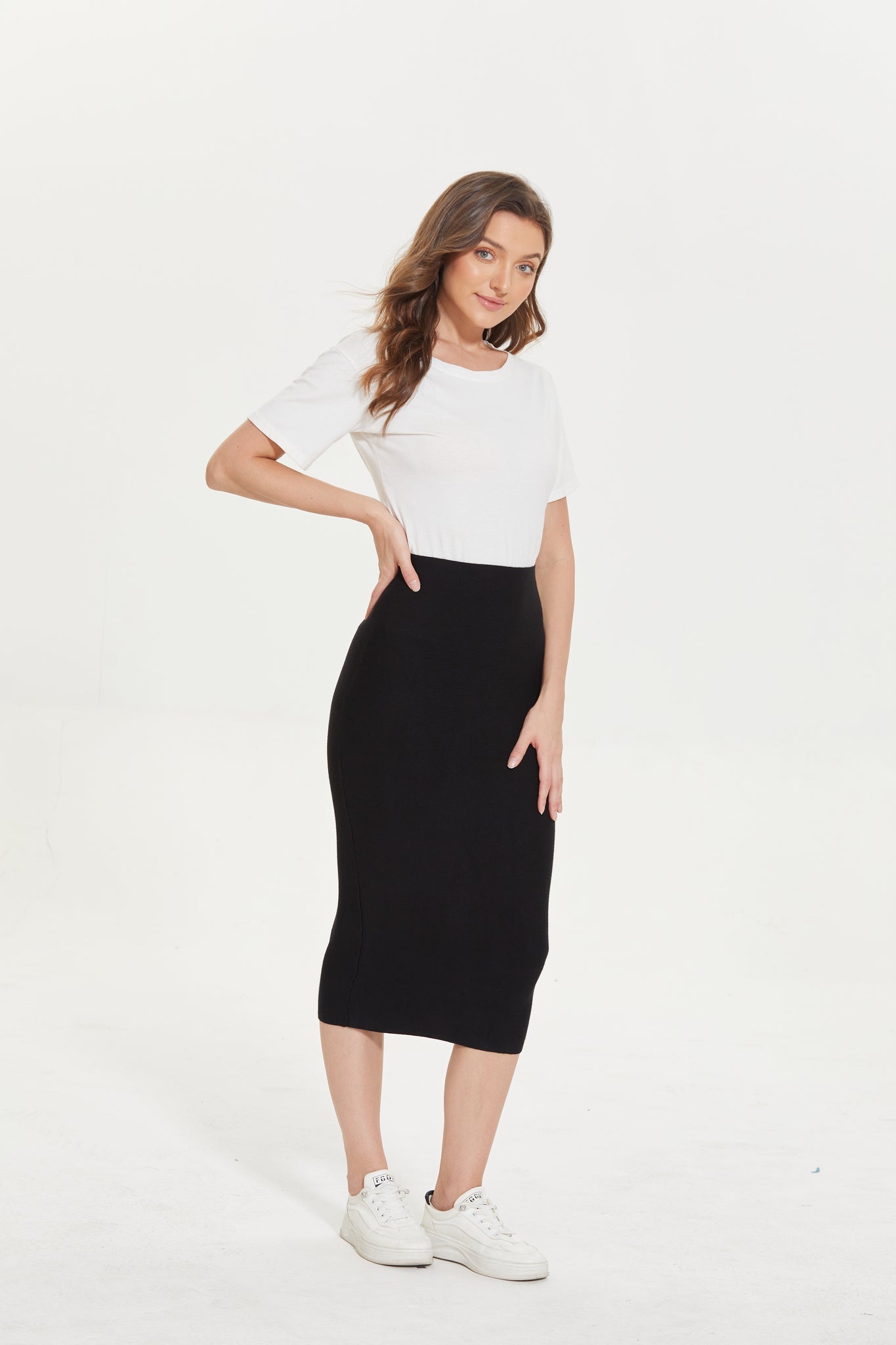 MM STRAIGHT MIDI SKIRT- BLACK 28"