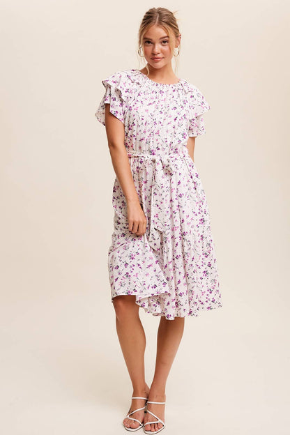 Floral Ruffle Sleeve Midi Dress