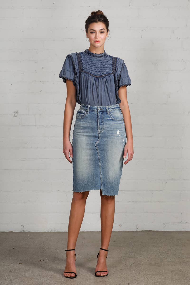 KNEE LENGTH JEAN SKIRT