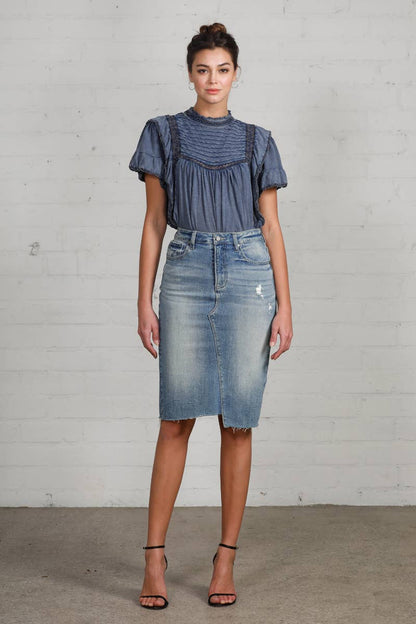 KNEE LENGTH JEAN SKIRT