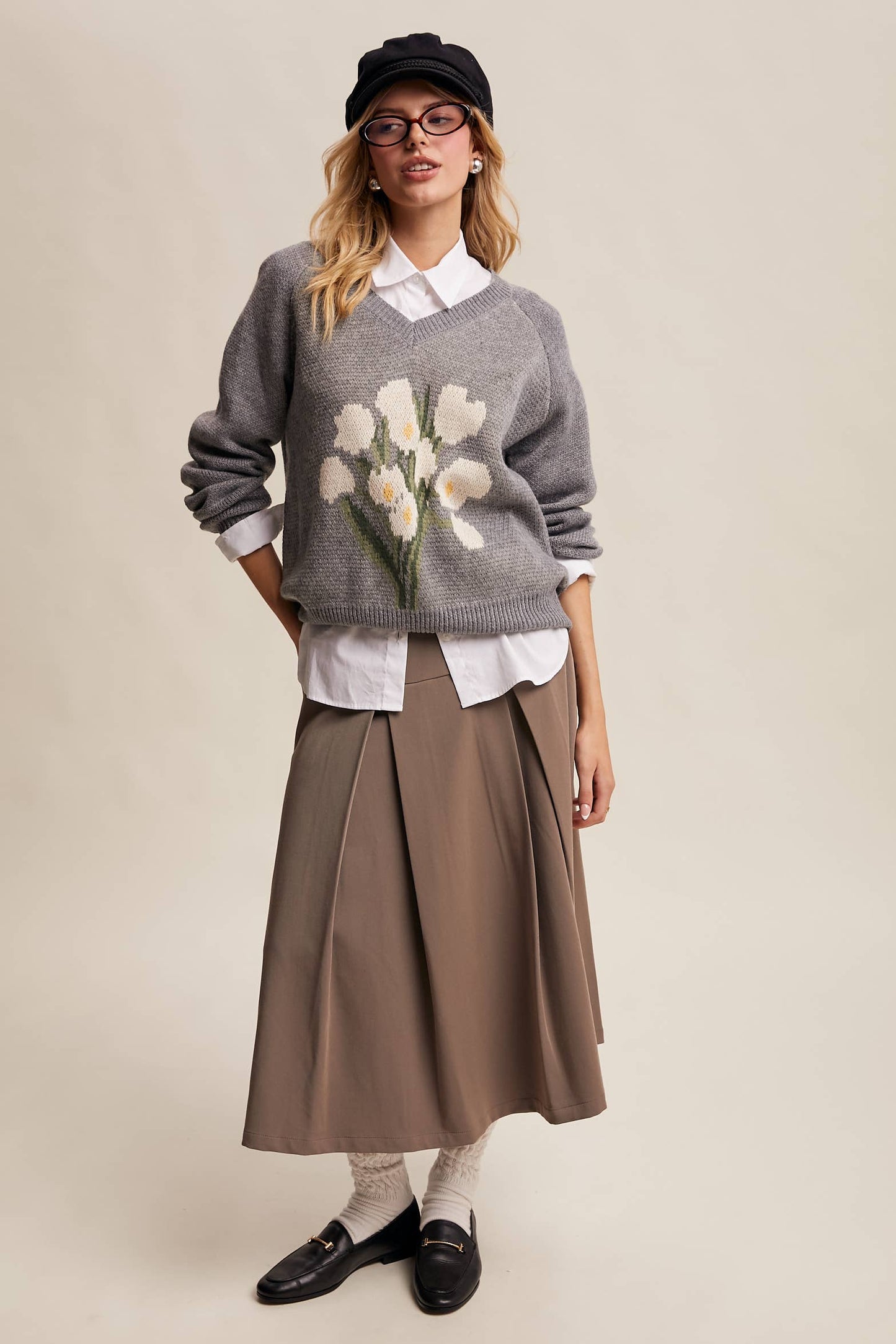 PLEATED KHAKI SKIRT