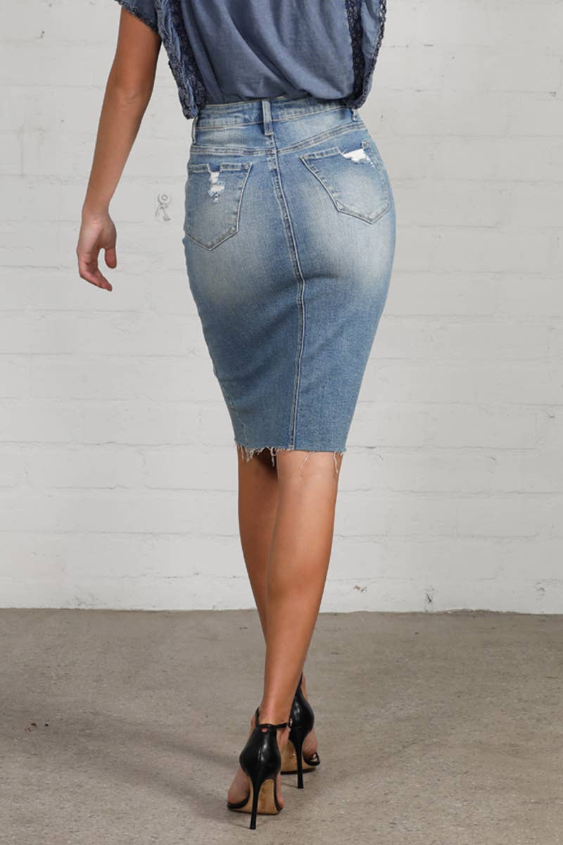 KNEE LENGTH JEAN SKIRT