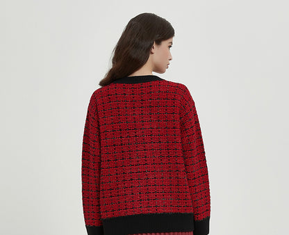 MM RED KNIT TWEED CARDIGAN