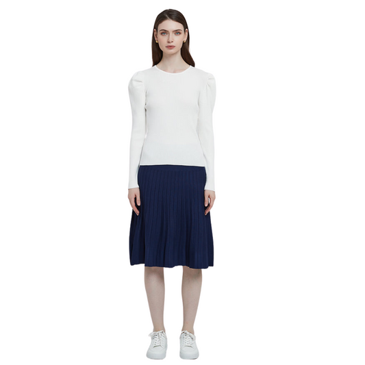 THE MM UNIFORM SKIRT - PLEATED NAVY FLAT PLEATS