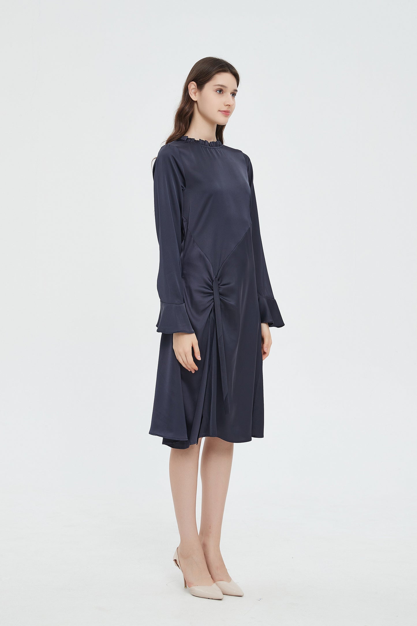 SUBTLE TIE RUCHED DRESS byMM - NAVY