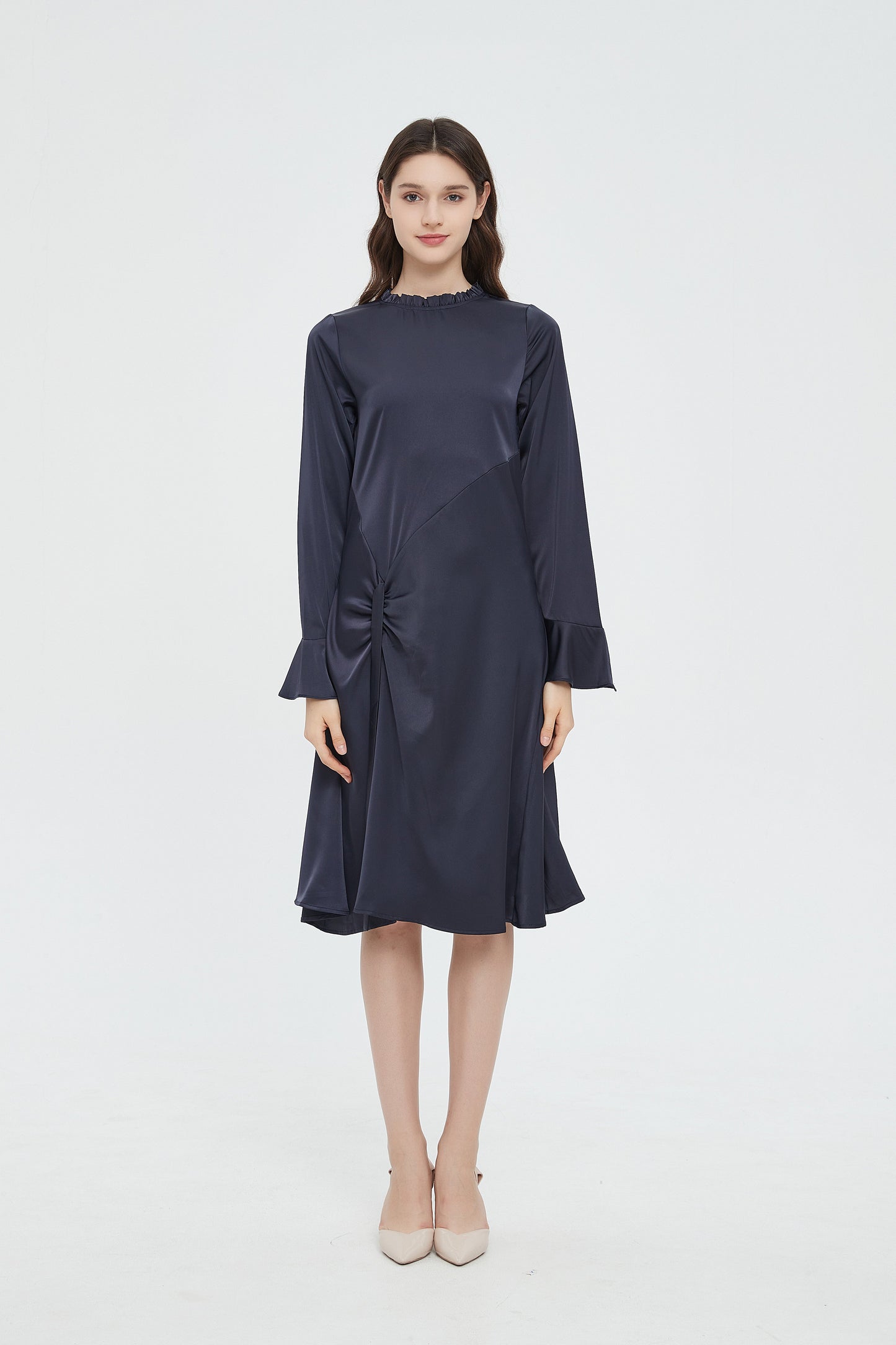 SUBTLE TIE RUCHED DRESS byMM - NAVY