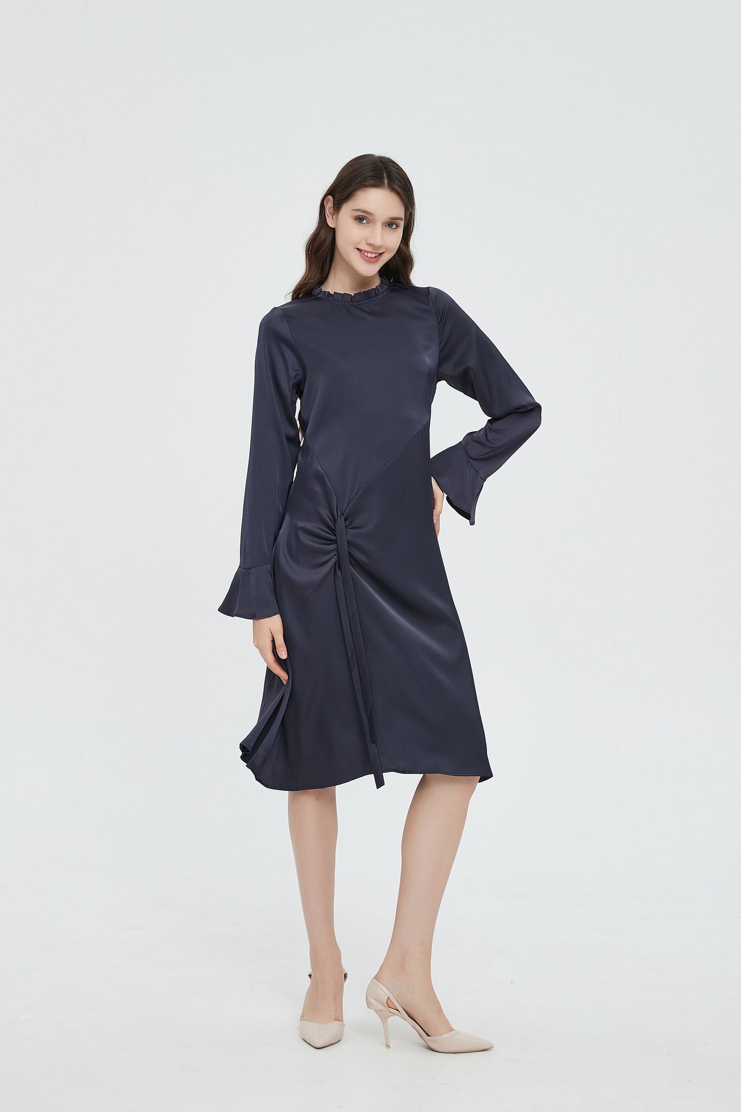 SUBTLE TIE RUCHED DRESS byMM - NAVY