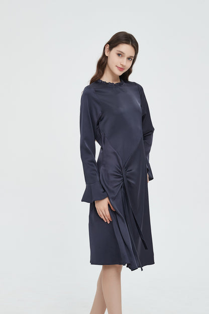 SUBTLE TIE RUCHED DRESS byMM - NAVY